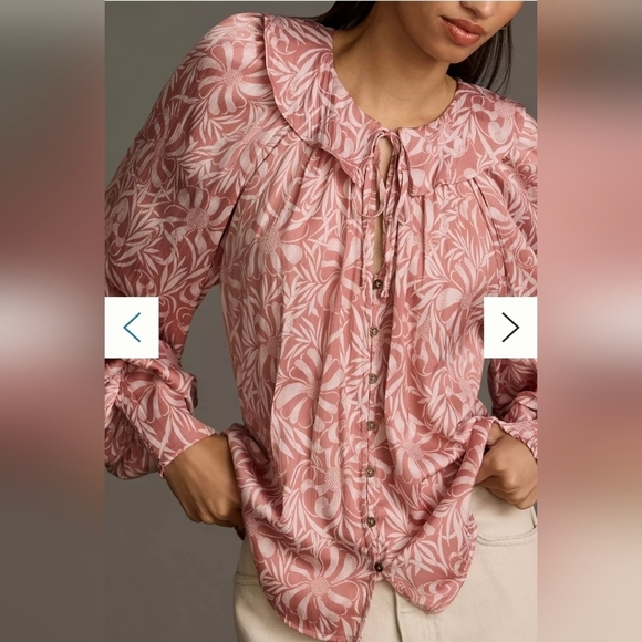 Anthropologie Florence Balducci Large Pink Floral Long Sleeve Blouse NWT - Picture 2 of 10